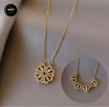 New Fashion Double Wear Magnet Four Heart Flower Pendant Necklace For Women Sweet Female Stainless Steel