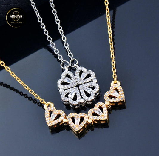 New Fashion Double Wear Magnet Four Heart Flower Pendant Necklace For Women Sweet Female Stainless Steel