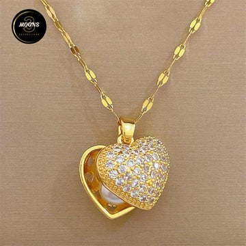 Stainless Steel Heart Pearl Oster Pendent Necklace For Women Fashion Gold Clavicle Chain High Quality Jewelry